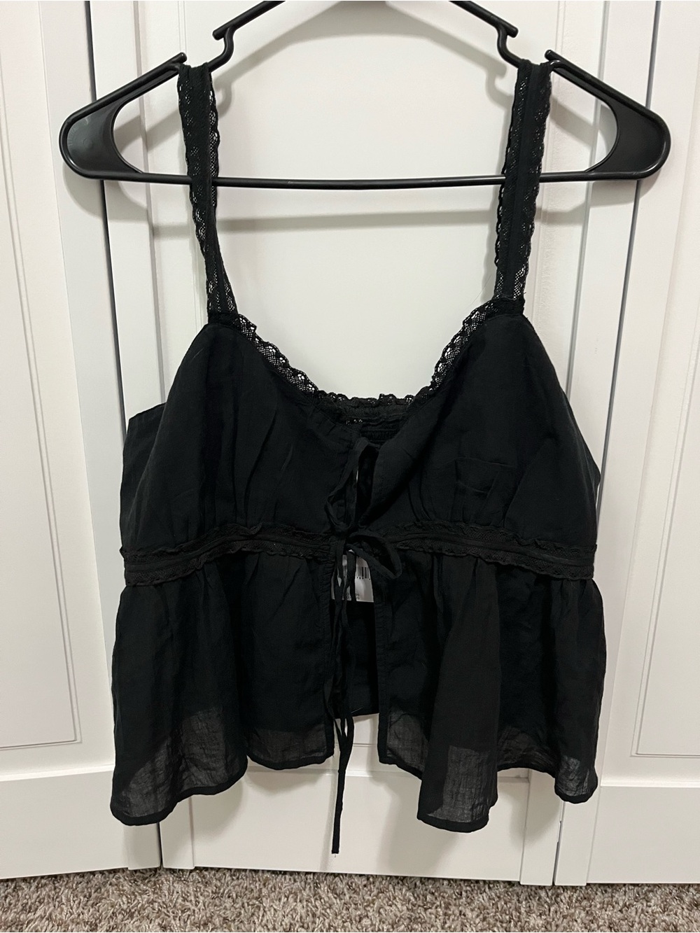 American Eagle Outfitters Black Lace-Trim Tie-Front Cami